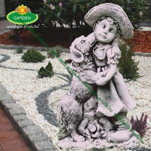 Kisl&aacute;ny kutyussal kerti szobor
